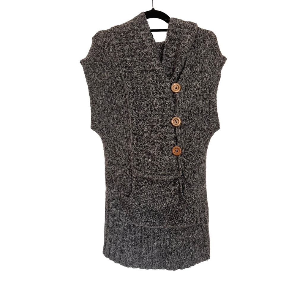 Free People Wool Blend Sweater Vest Button Front Hooded Wool Gray S
